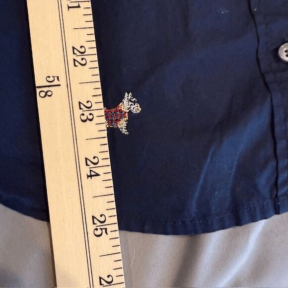 J. Crew Scottie Dogs Embroidered Button Front Shirt Navy Blue Slim Fit Size 8 - Picture 10 of 12